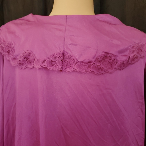 NEW Vintage GILEAD Babydoll Nightgown SILKY PURPLE Lace Collar Balloon Sleeve M - Picture 9 of 12